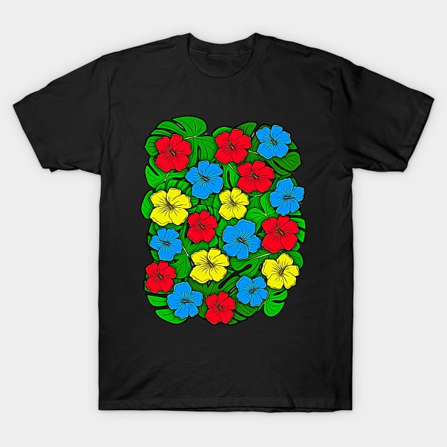 Hibiscus & Monstera Design T-Shirt by RockettGraph1cs